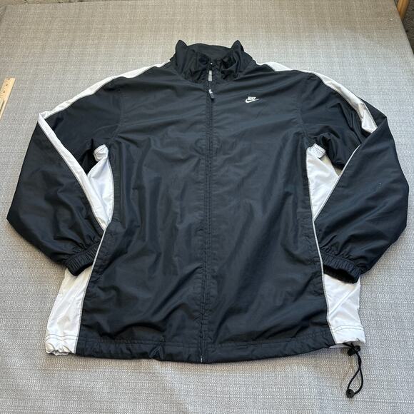 Nike Black White Windbreaker Jacket Large Y2K Retro Streetwear Track‎ Zip Up - Picture 1 of 9